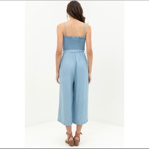 1 L Left!✨Denim Tencel Tie Waist Cropped Jumpsuit - Picture 2 of 7